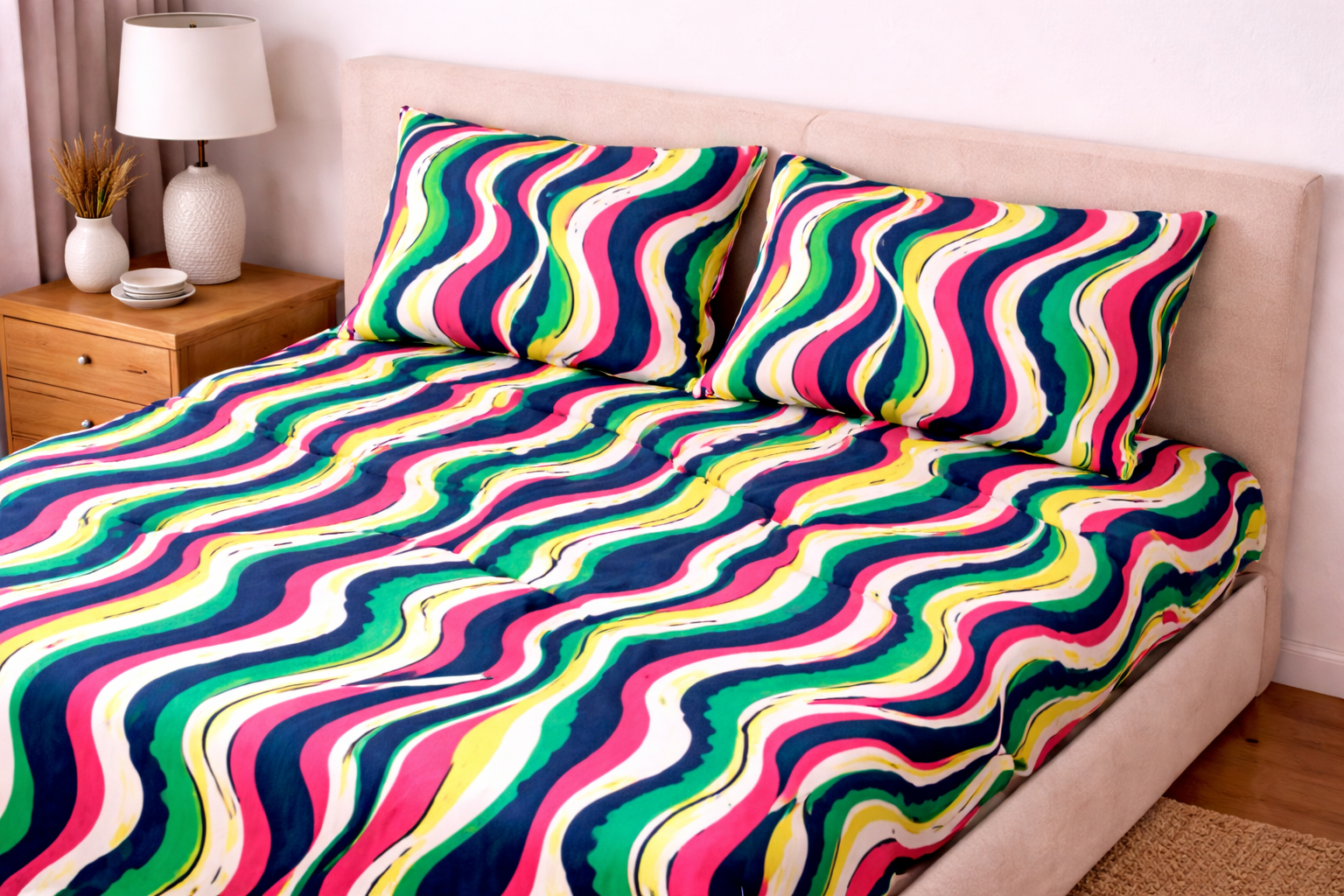Cotton Bedsheet with Wave design - multi color
