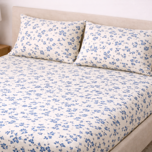 Cotton Bedsheet with  -Baze with Blue floral