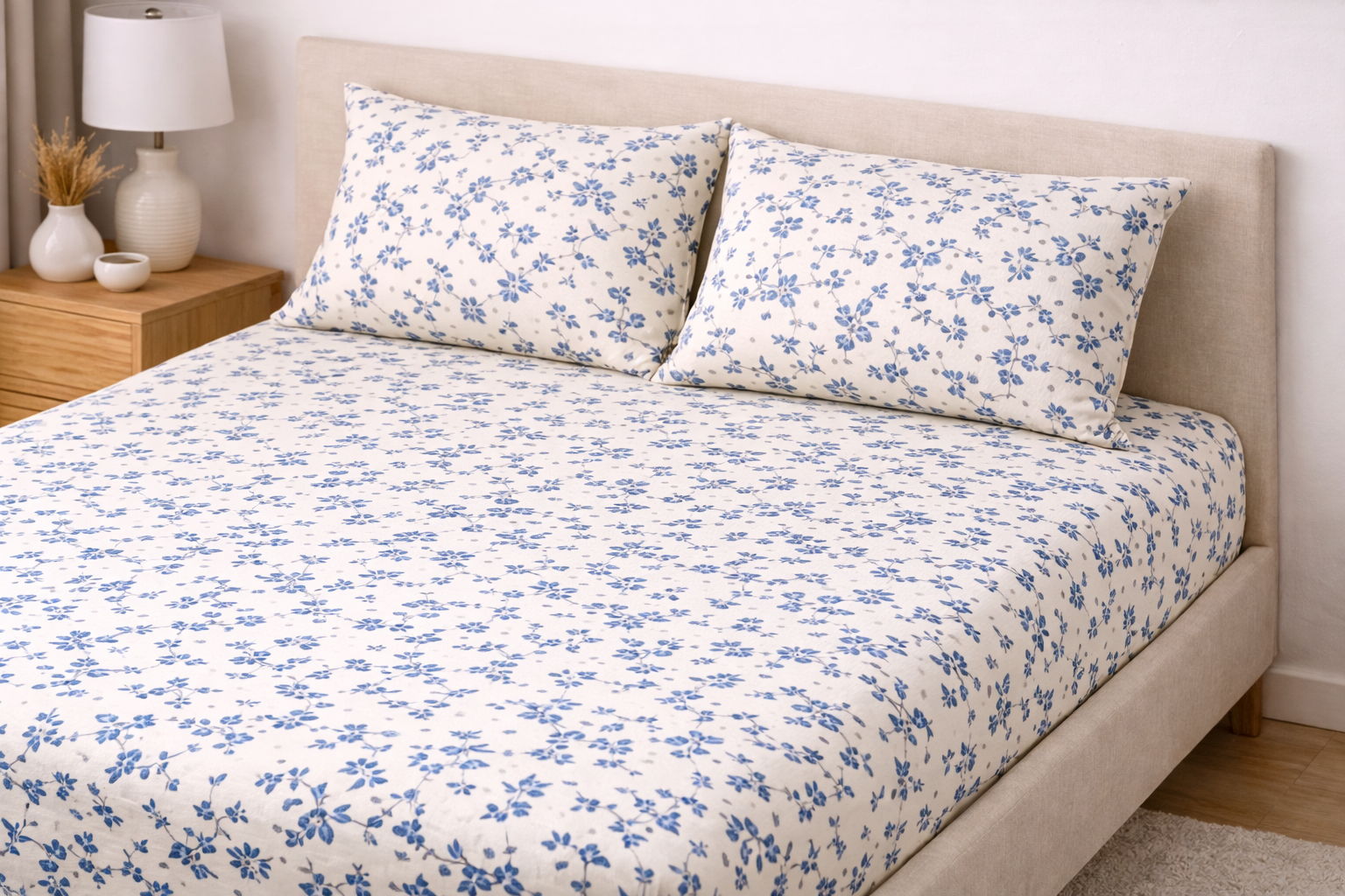 Cotton Bedsheet with -Baze with Blue floral