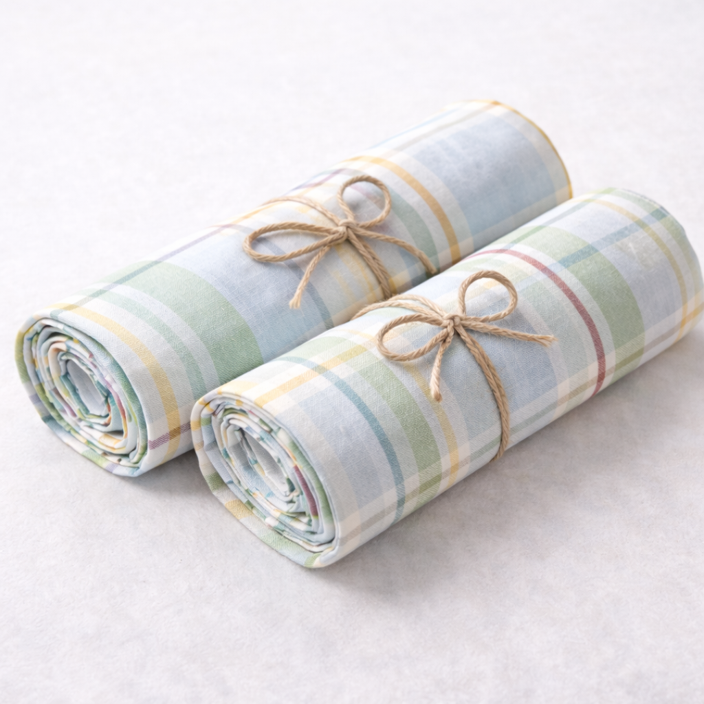 Cotton Bedsheet with - Green check - Image 3