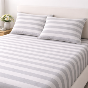 Cotton Bedsheet with - Gray Stripe