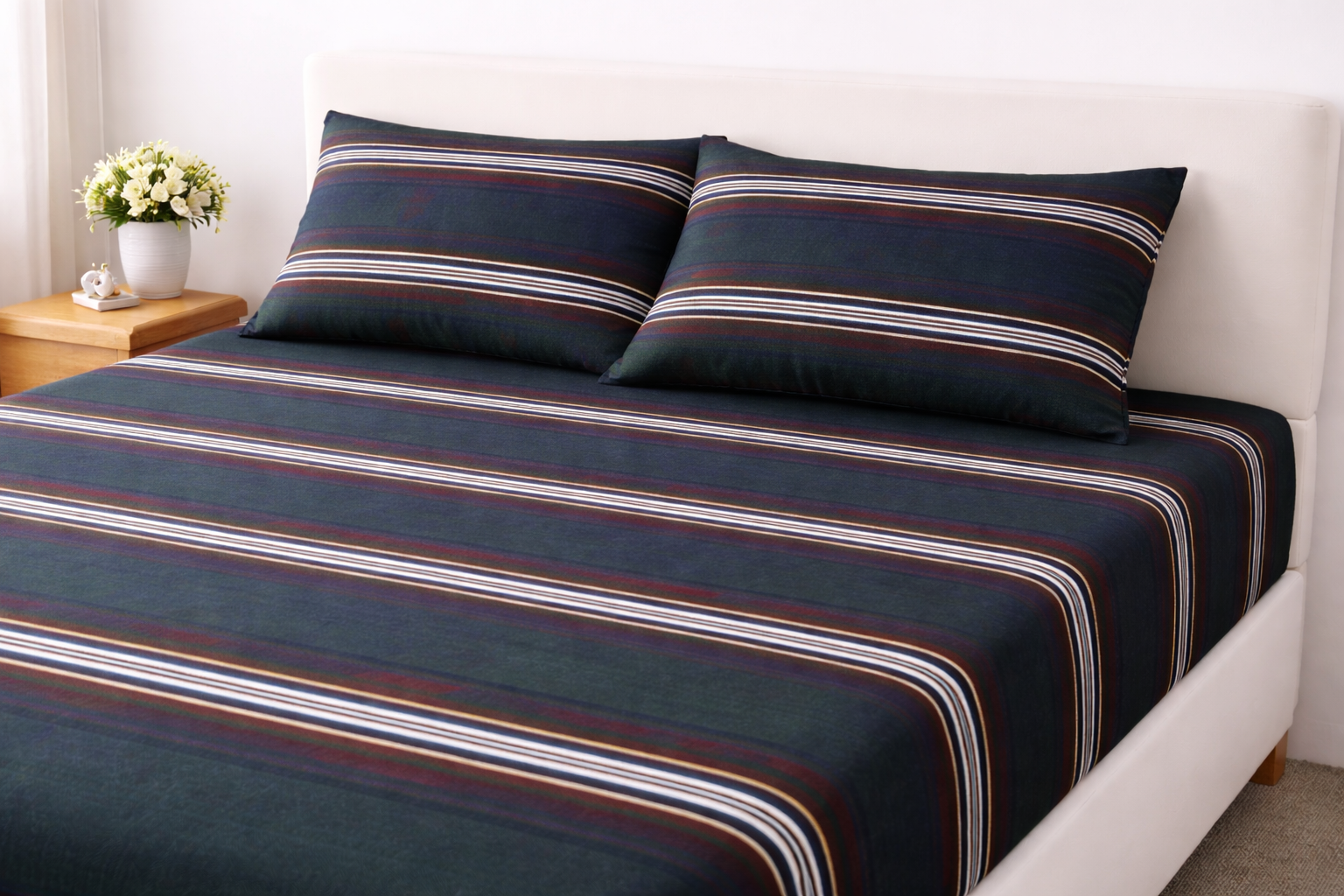 Cotton Bedsheet with Green Stripe