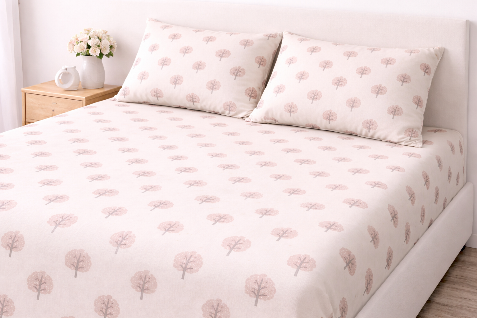 Cotton Bedsheet with - White Tree