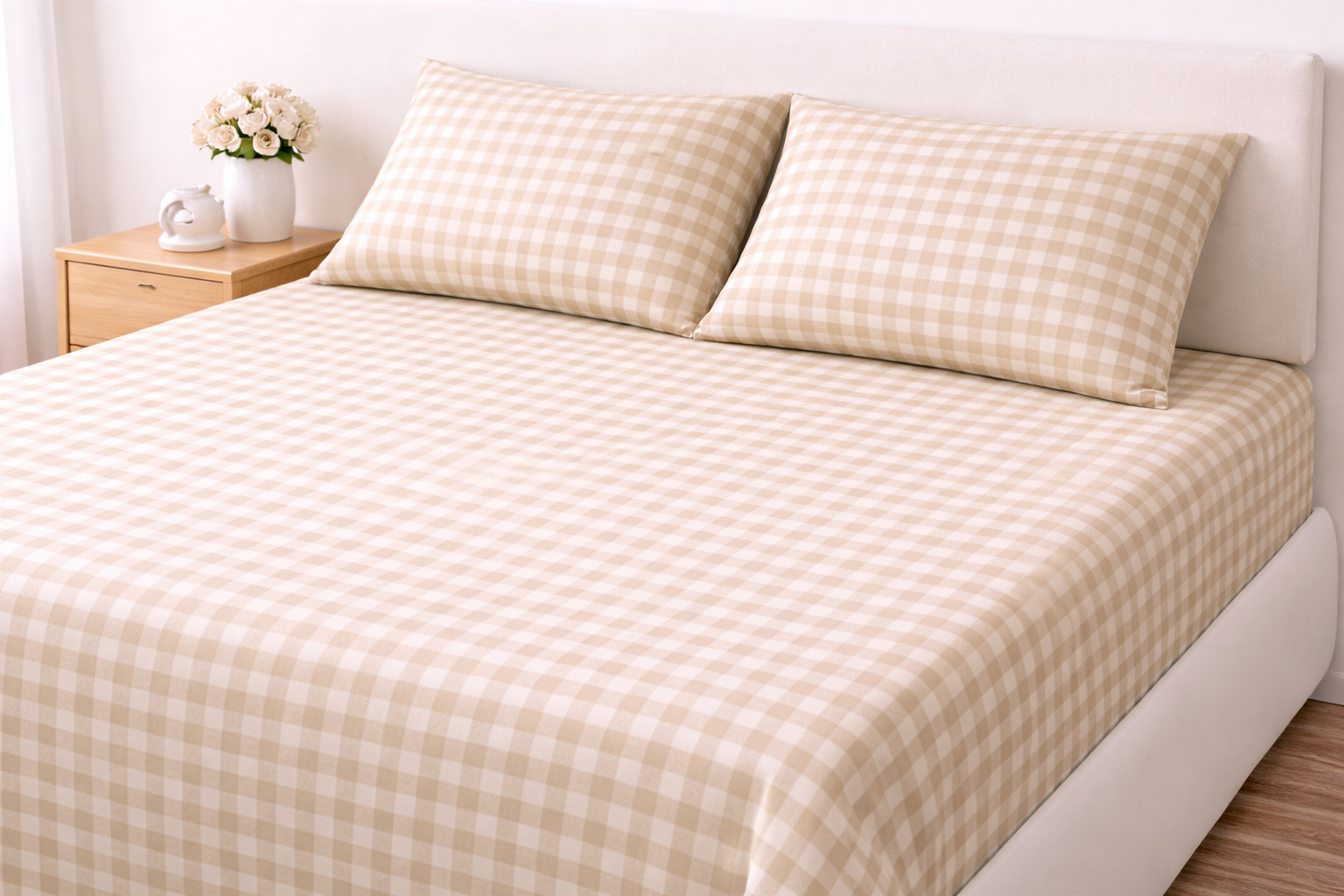 Cotton Bedsheet with Brown Check