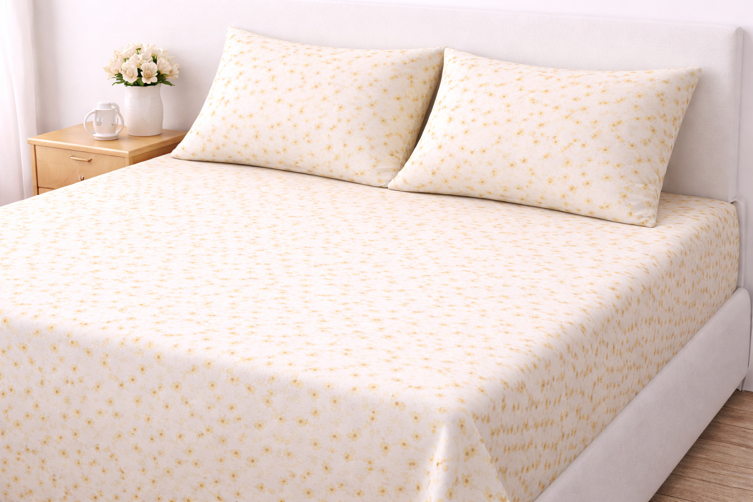 Cotton Bedsheet with Baze Yellow small floral