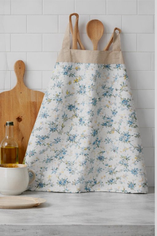 Cotton Apron with design - White Floral - Image 2