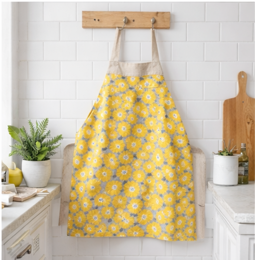 Cotton Apron with design - Yellow Floral - Image 2