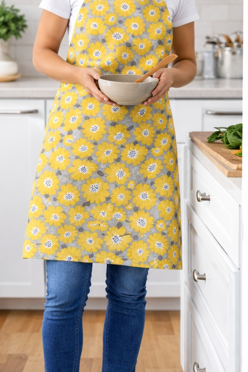 Cotton Apron with design - Yellow Floral - Image 3