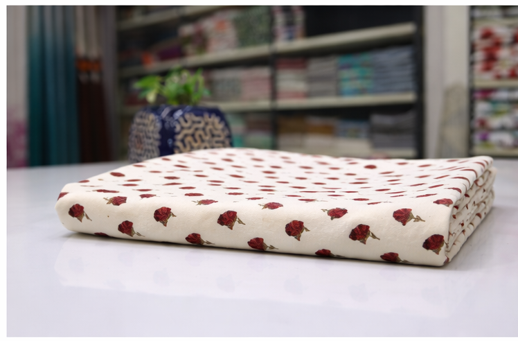 Cotton Bedsheet with CREAM WITH RED ROSE - Image 4