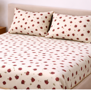 Cotton Bedsheet with CREAM WITH RED ROSE