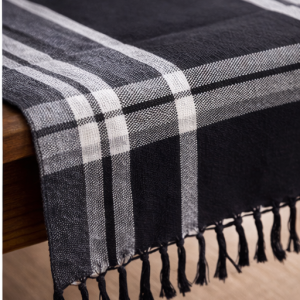 Cotton TABLE RUNNER with design - BLACK & GREY