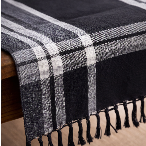 Cotton TABLE RUNNER with design - BLACK & GREY