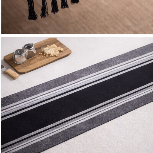 Cotton TABLE RUNNER with design - BLACK & GREY - Image 2