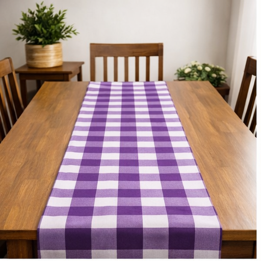 Cotton TABLE RUNNER with design - PURPLE CHECK - Image 4