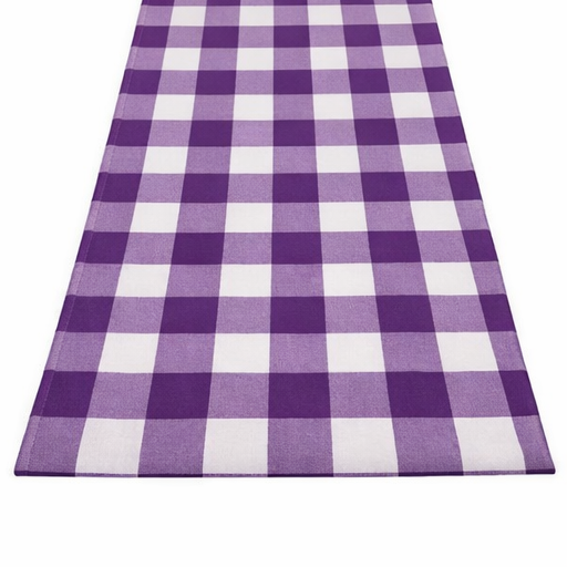 Cotton TABLE RUNNER with design - PURPLE CHECK - Image 2