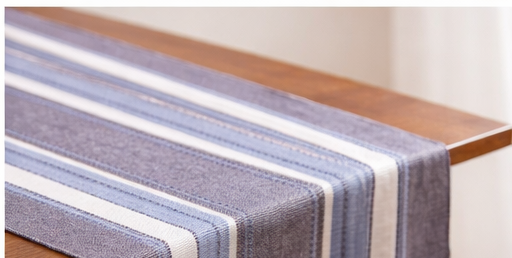 Cotton TABLE RUNNER with design - BLUE STRIPE - Image 3