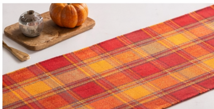 Cotton TABLE RUNNER with design - ORANGE CHECK - Image 2